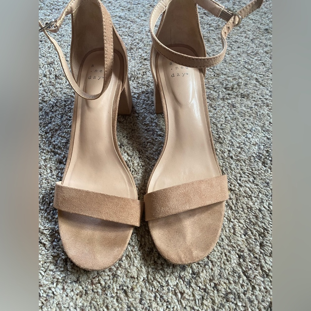 A New Day Beige Block Heel Sandals